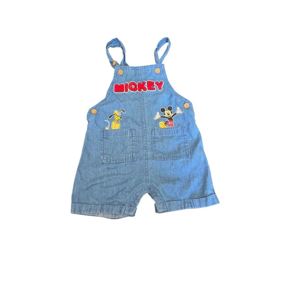 Disney Baby Mickey Mouse Pluto Denim Shortalls Romper Baby Toddler 12M